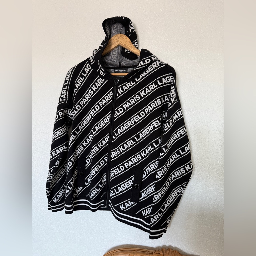 Karl Lagerfeld Black & White Logo Zip Hoodie - S